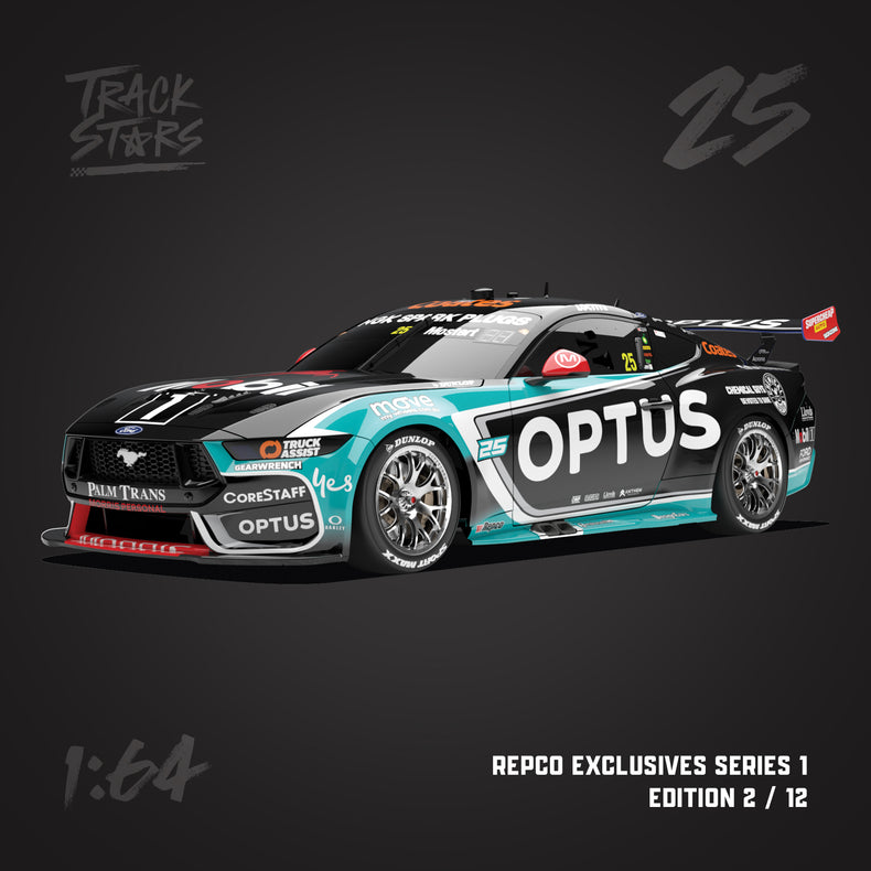1:64 Mobil 1 Optus Racing #25 Ford Mustang GT Supercar - 2025 Repco Supercars Championship - Chaz Mostert
